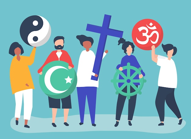 People holding diverse religious symbols illustration | Free Vector on Freepik