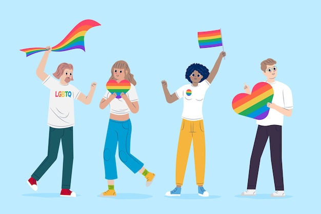 Free Vector | People holding flags celebrating pride day