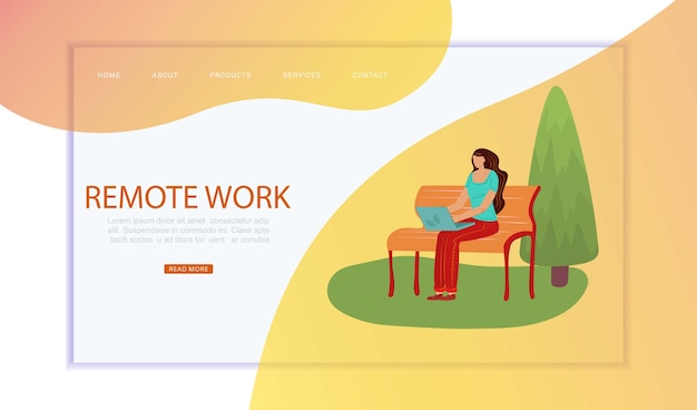 都市の人々 リモート作業 Web上の碑文 リモート ネットワーク イラストを介して動作します 人間のフリー ランサー 公園でインターネットを介して働く オンラインで若い女性のフリーランス プレミアムベクター