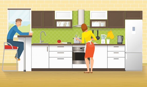 Premium Vector | People at kitchen design