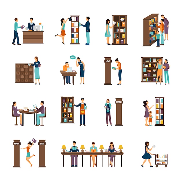 Download People in library icon set | Free Vector