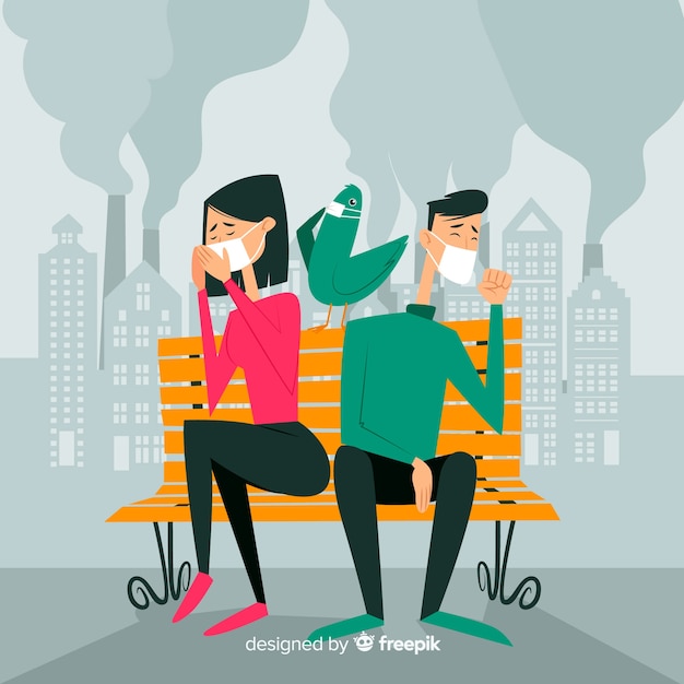 People living in a city full of pollution Free Vector