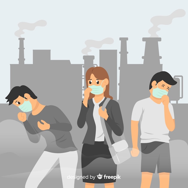 People living in a city full of pollution Free Vector