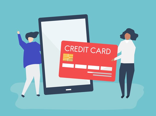 Free Vector People Making An Online Credit Card Transaction Illustration