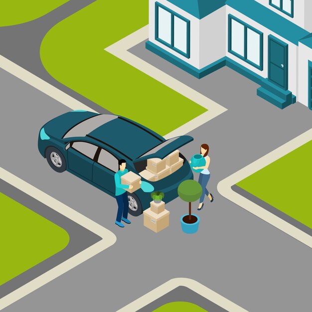 People moving From House Isometric\
Banner
