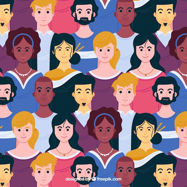 People pattern with hand drawn style Free Vector