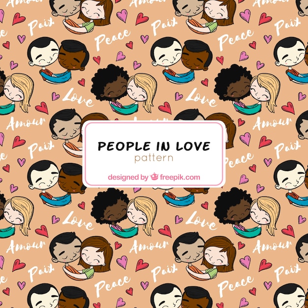 People pattern with hand drawn style Free Vector