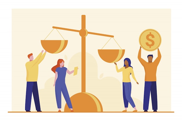 People putting money on scale Free Vector