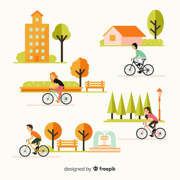 People riding bicycles in the park Free Vector