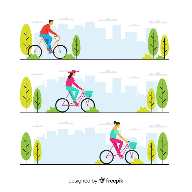 People riding a bike in the park Free Vector