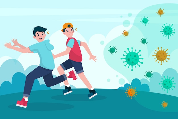 Premium Vector People Running Away From Particles Of Coronavirus