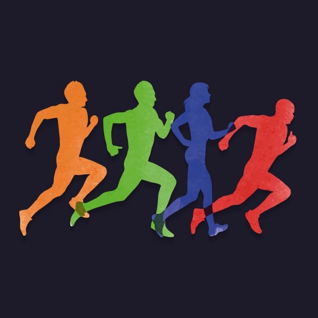 People running silhouettes background