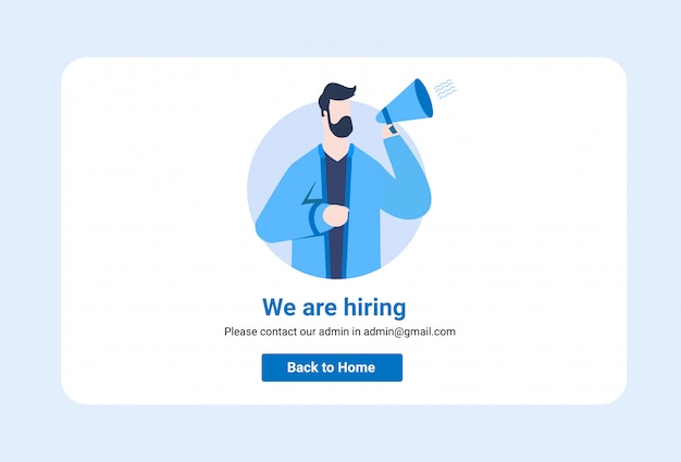 People shouting on megaphone with we are hiring word illustration website Premium Vector
