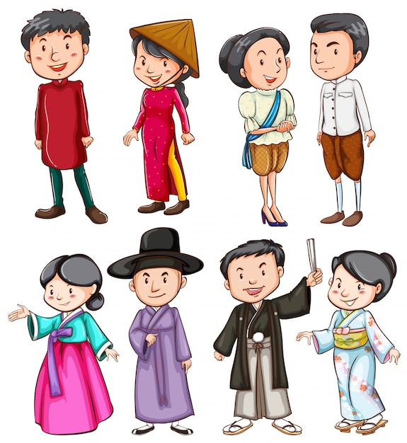 Premium Vector | People showing the asian culture