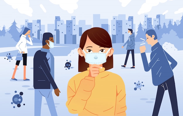 People sick and cough in the public, wearing mask for prevention of ...