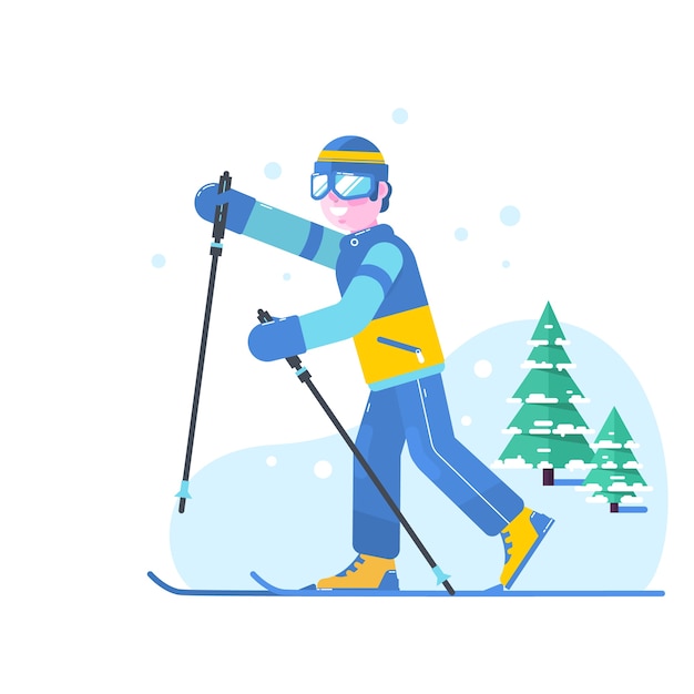 Premium Vector | People skiing, skier and snow, cross country skiing ...