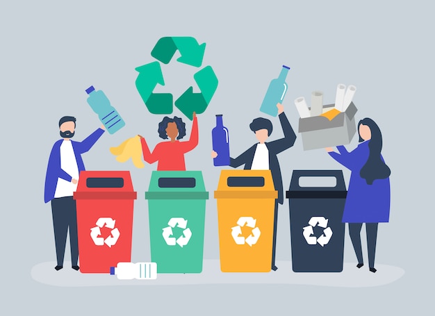 Free Vector | People sorting garbage for recycling