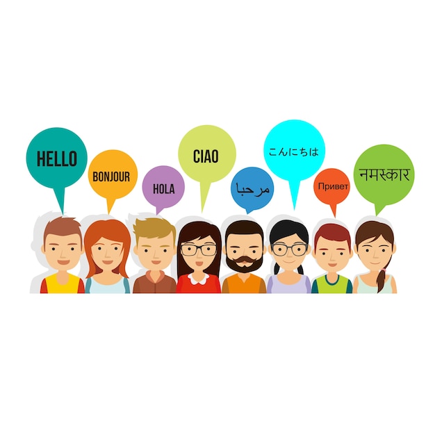 People speaking different languages with flat design Vector | Free Download