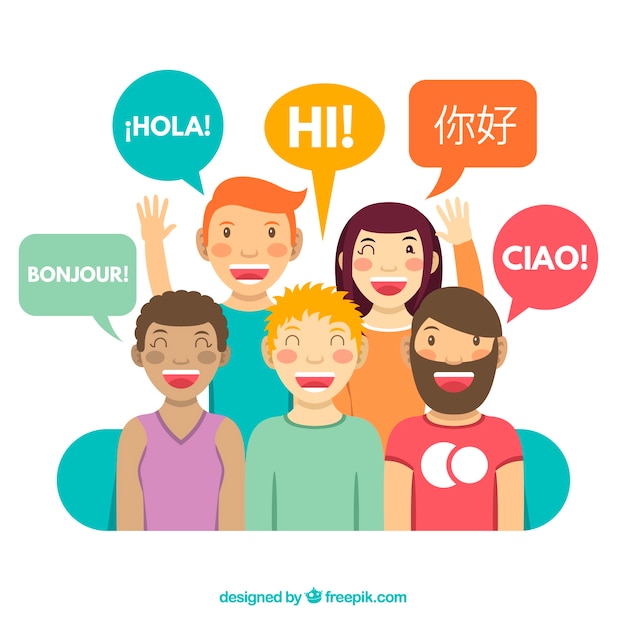 People speaking different languages with flat design Vector | Free Download