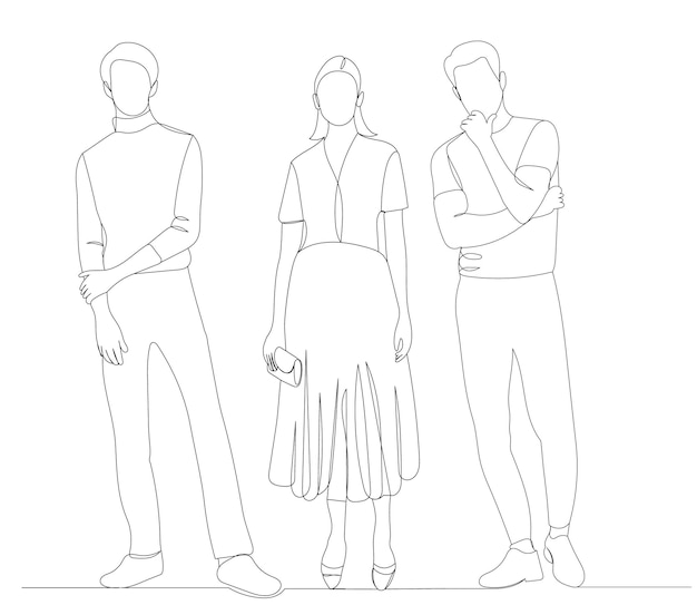 Premium Vector | People stand one continuous line drawing vector