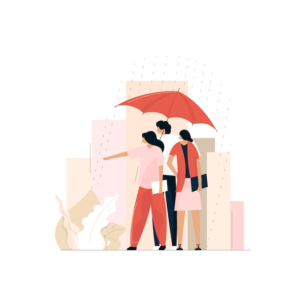 Download Premium Vector | People standing under umbrella on rainy ...