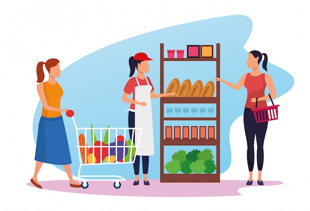 Premium Vector | People on the supermarket and woman worker