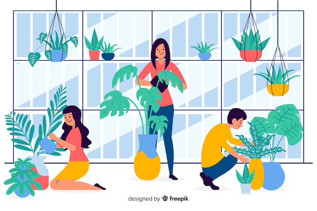 People taking care of plants Free Vector