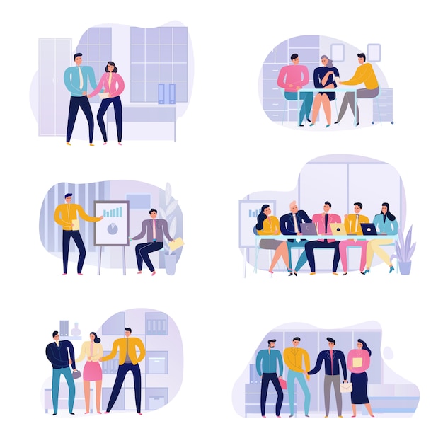 Free Vector | People talking at business meeting flat icons set ...