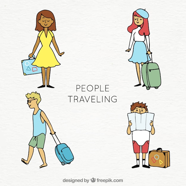 People traveling in hand drawn style | Free Vector