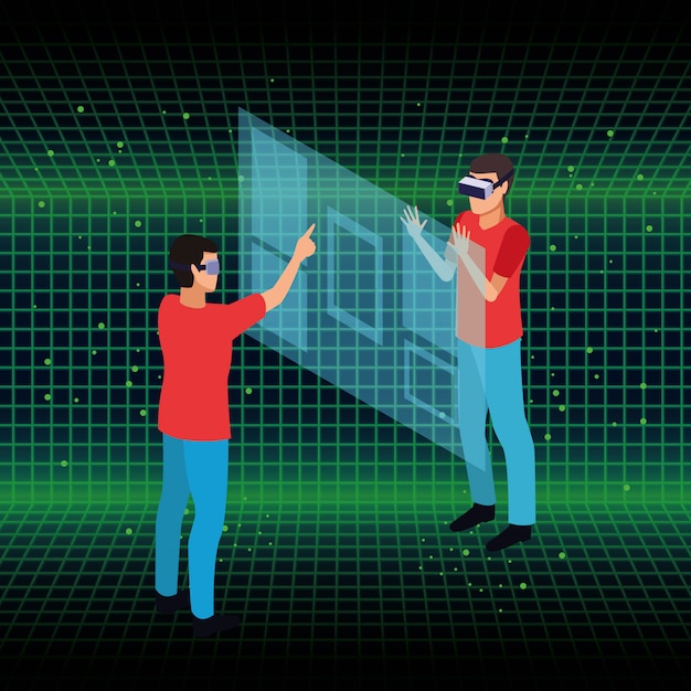 People and virtual reality glasses technology Free Vector