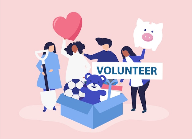 Free Vector | People volunteering and donating money