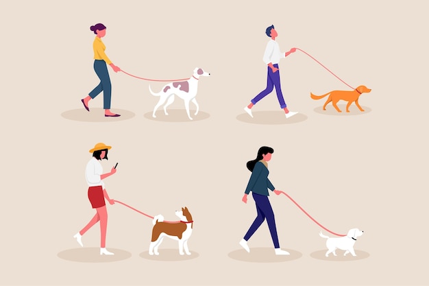 People walking the dog | Free Vector