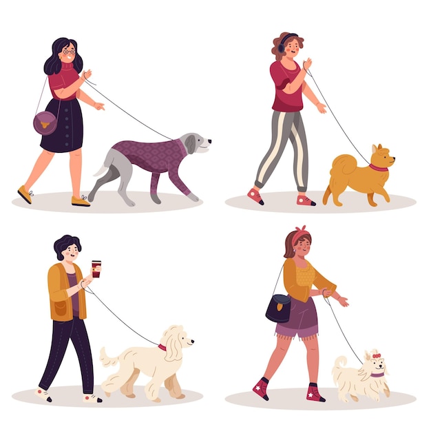 Free Vector | People walking the dog