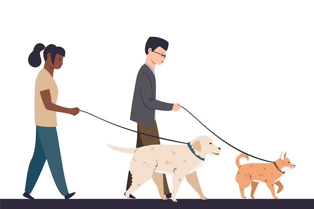 Free Vector | People walking their dog together