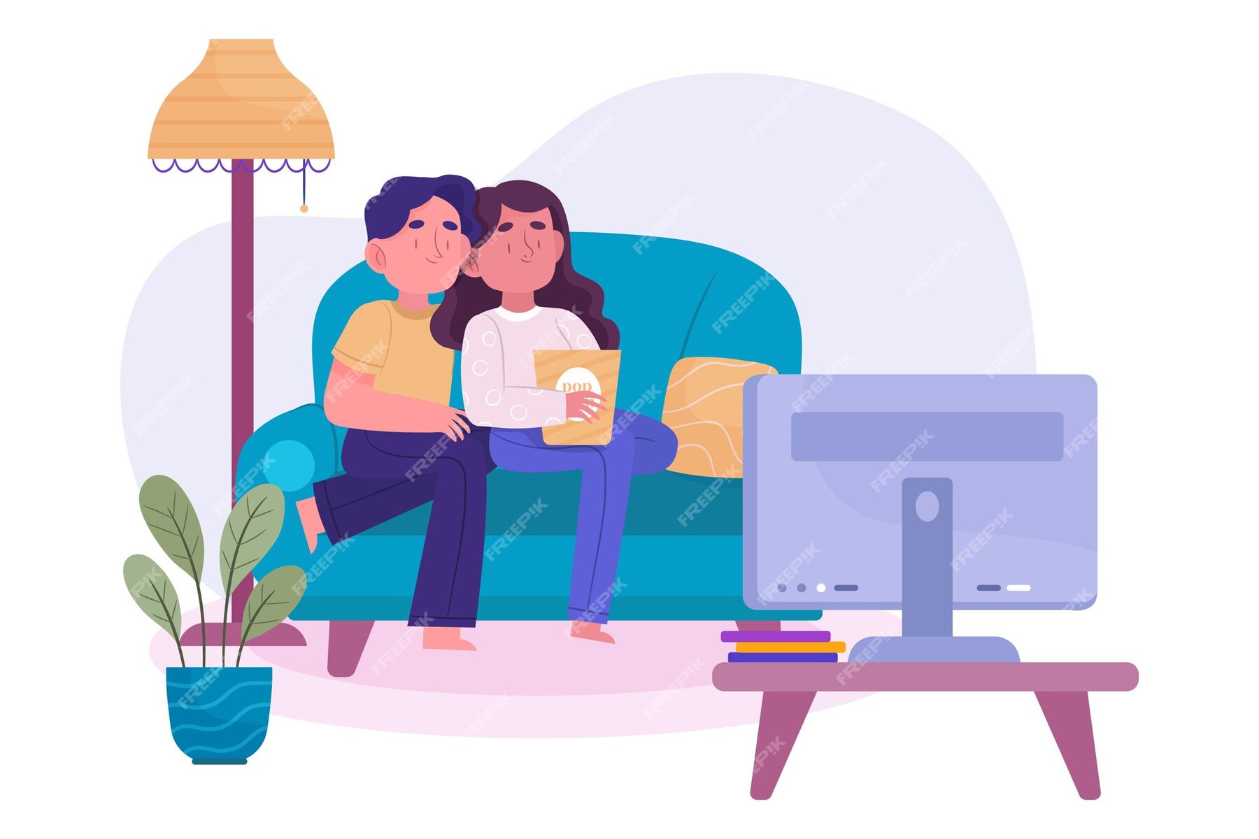 Free Vector | People watching a movie at home concept