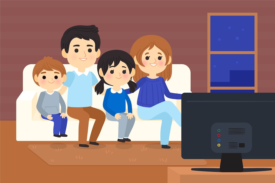 Free Vector | People watching a movie at home on tv