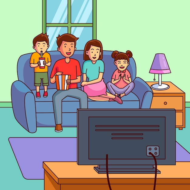 Free Vector | People watching a movie at home