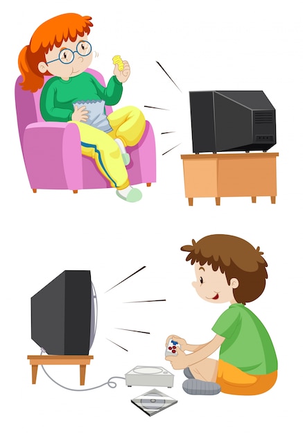 Free Vector | People watching tv and playing games illustration