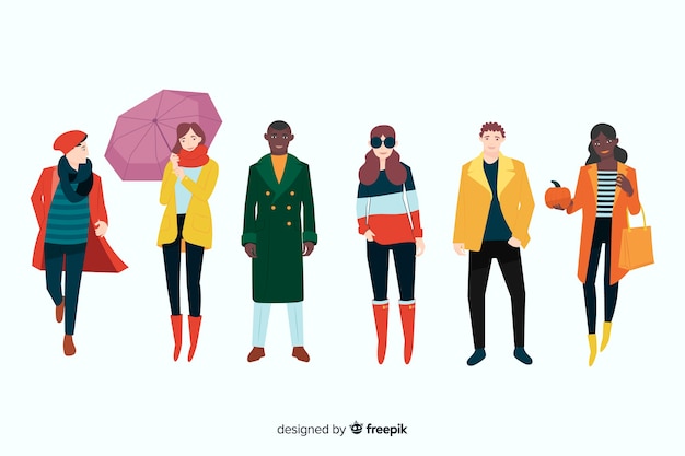 Free Vector | People wearing autumn clothes illustration