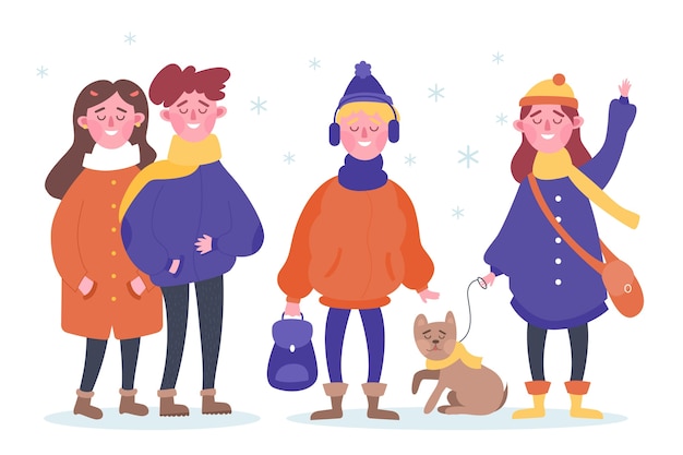 Free Vector | People wearing winter clothes collection