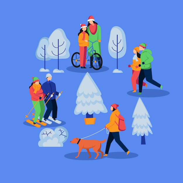 Free Vector | People wearing winter clothes set