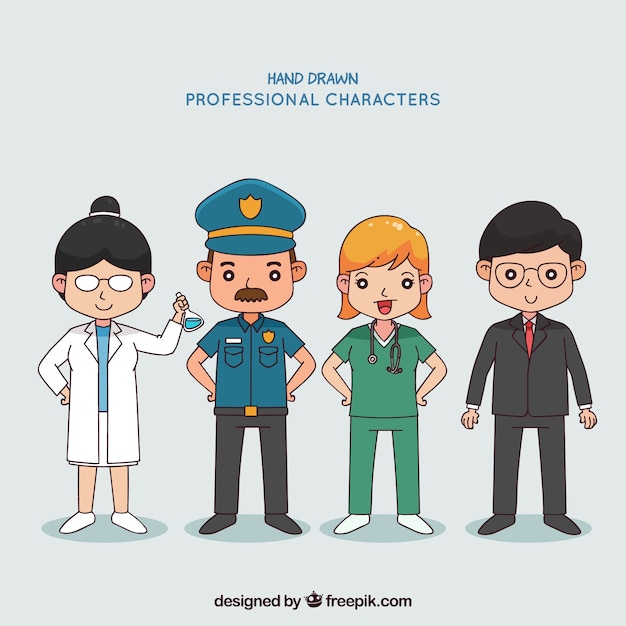 Free Vector People with different jobs in hand drawn style