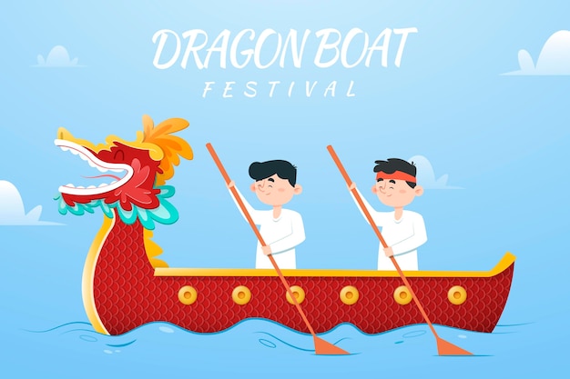 Free Vector | People with paddles on dragon boat background