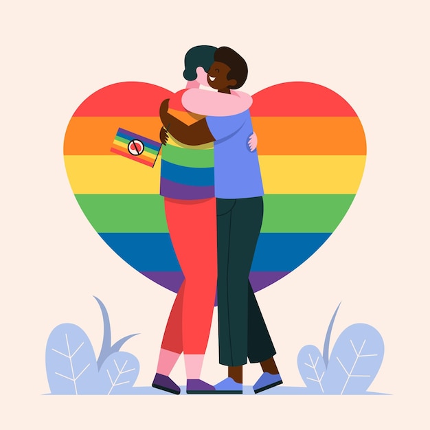 Free Vector People With Pride Flag Hugging 9819