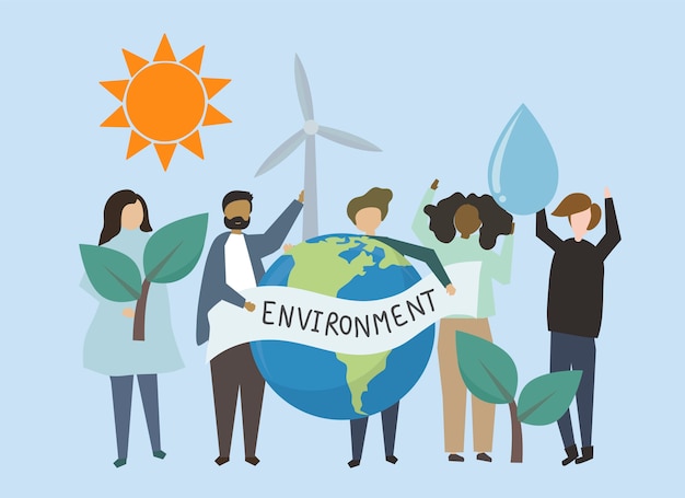 People with renewable energy resources illustration | Free Vector