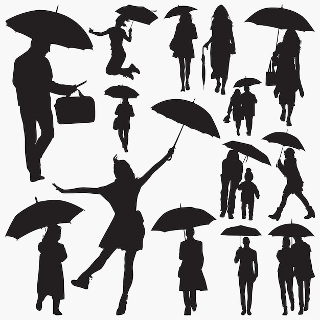 傘のシルエットを持つ人々 プレミアムベクター