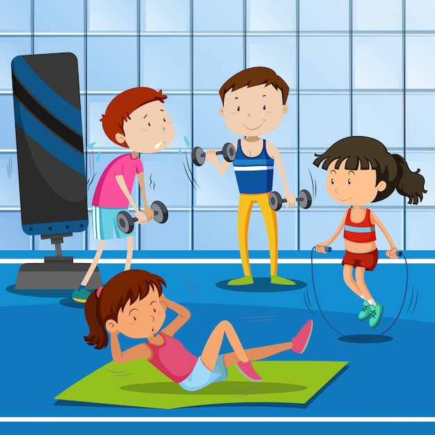 Premium Vector | People work out at the gym