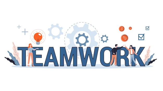 Premium Vector | People work together in team banner. strategy and ...