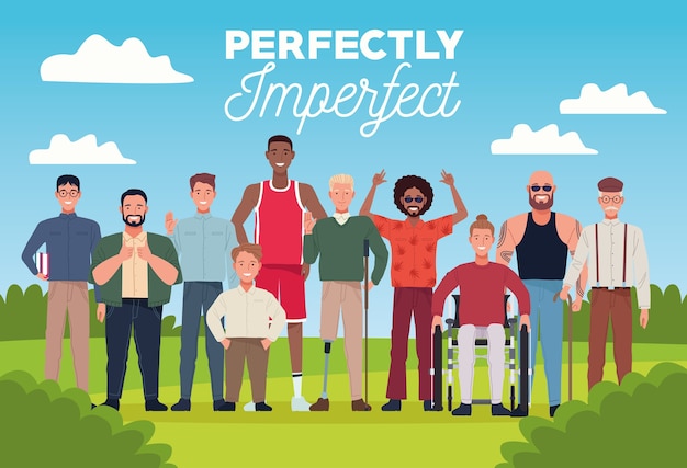 Perfectly imperfect people group characters in the camp scene Premium Vector