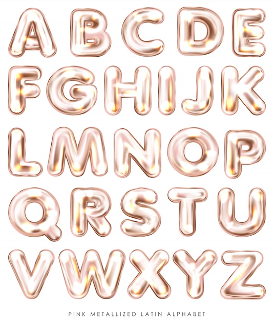 Perl pink foil balloon, inflated alphabet symbols Premium Vector